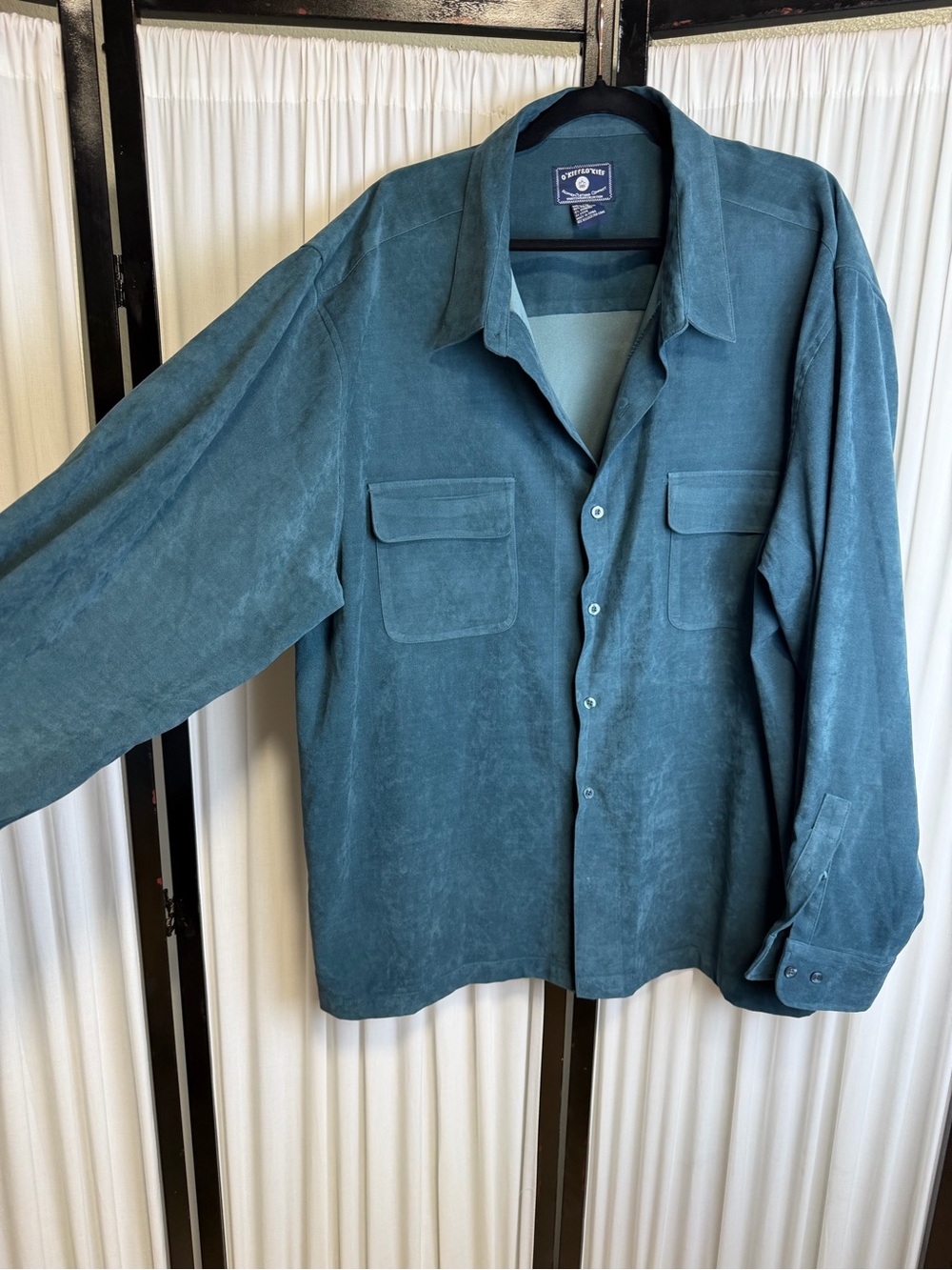 Vintage-Inspired Men’s Teal Button-Up Faux Suede Shirt Jacket